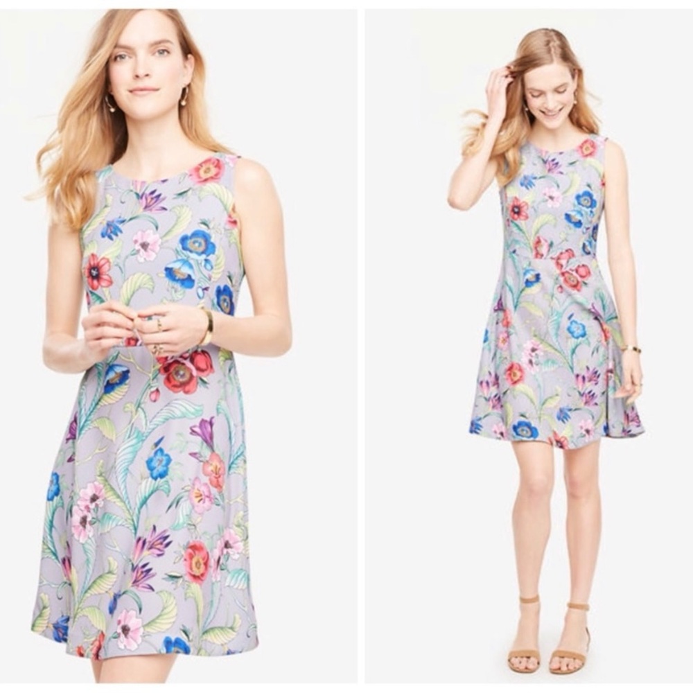 Ann Taylor Jungle Floral Print Fit & Flare Sleeveless Crepe Spring Mini Dress 6 - Picture 3 of 13
